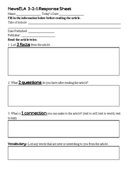 Newsela Response Sheet By Jredd Teachers Pay Teachers