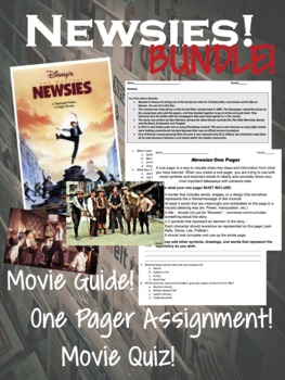 Preview of Newsies Film / Movie Guide, Quiz, and One Pager