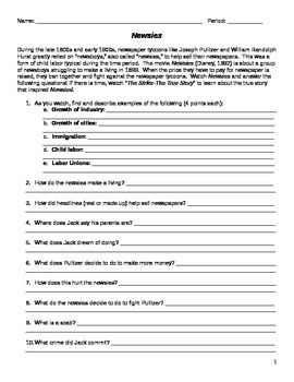 Newsies Movie Worksheet Study Guide by Amy Miller | TpT