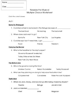 Preview of Newsies: The Broadway Musical Worksheets