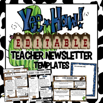 Preview of Editable Teacher Newsletter Templates - Cowboy Western Theme