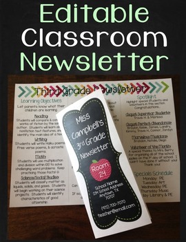 Newsletter Template - Editable Classroom Newsletter Brochure {Chalkboard Theme}