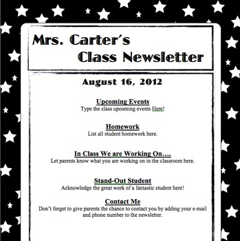 Preview of Newsletter Template- White on Black Stars