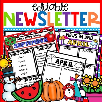 Preview of Newsletter Template editable monthly weekly classroom paper digital