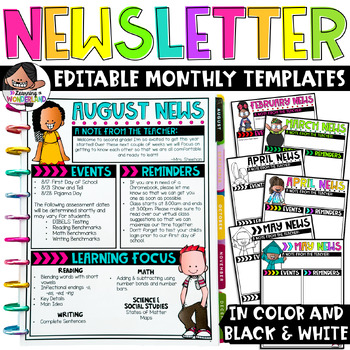 Preview of Newsletter Templates Editable - Includes English, Spanish, and Digital Versions