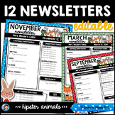 Newsletter Templates Editable (Hipster Animals Classroom Theme)