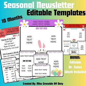 Preview of Editable Newsletter Templates | Whole Year | Seasonal | For Parents