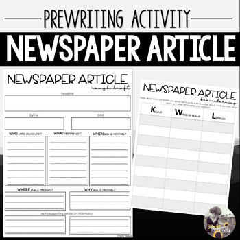 Preview of Newspaper Article Pre-Writing Template | Brainstorming & Rough Draft