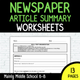 Newspaper Article Summary ELA Worksheets