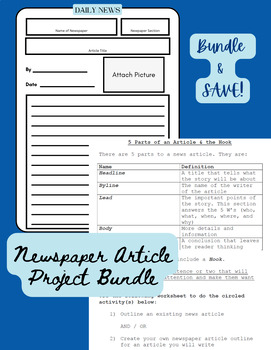 Preview of Newspaper Article Template + Components Structure Outline 5 Parts Hook Worksheet