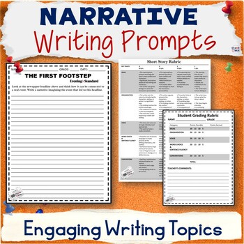 Newspaper Headlines Narrative Prompts - Writing Activity with Rubric