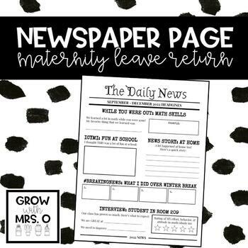 Preview of Newspaper: Maternity Leave Return Activity *EDITABLE*