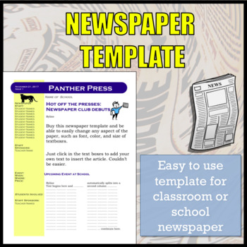 Preview of Newspaper Template for School Newspaper / Newspaper Club