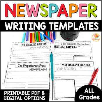Preview of Newspaper Article Template Graphic Organizer: Digital and Printable Templates