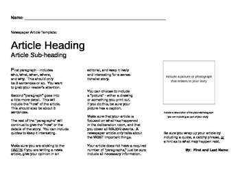 Newspaper Magazine Article Template By Ms Rubin Tpt