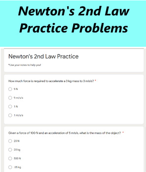 Preview of Newton's 2nd Law Practice Questions-Google Form-Distance Learning
