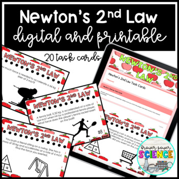 Preview of Newton's 2nd Law Task Cards Digital and Printable