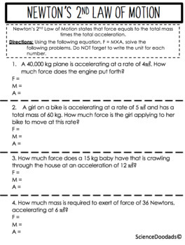 newton's second law problem solving worksheet answers
