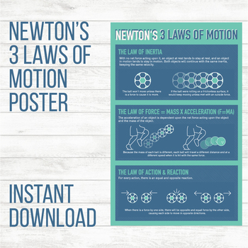 Preview of Newton's 3 Laws Poster: Science / Inertia / Force / Action Reaction / Physics