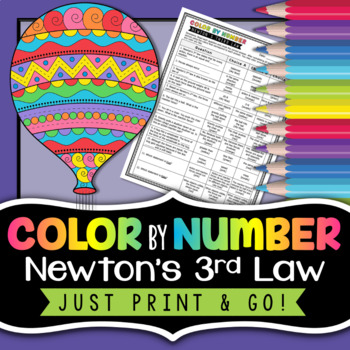 Preview of Newton's 3rd Law of Motion - Color By Number - Action Reaction Pairs