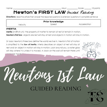 Preview of Newton's First Law Guided Reading (digital and paper options)
