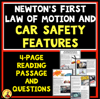 Preview of Newton’s First Law and CAR SAFETY FEATURES READING PASSAGE and Questions