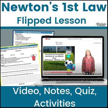 Preview of Newton's 1st law of motion Flipped Classroom Lesson worksheets Newtons first law
