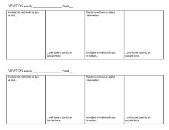 Preview of Newton's First Law of Motion (Inertia) Comic Strip Template