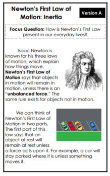 Preview of Newton's First Law of Motion Leveled Text Set Booklets