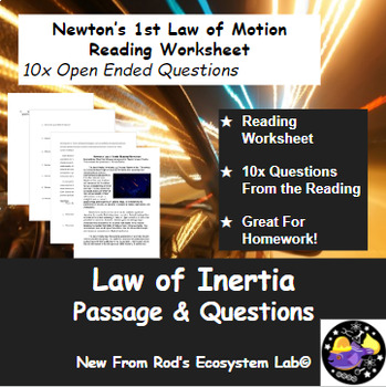 Preview of Newton's First Law of Motion Reading Worksheet **Editable**