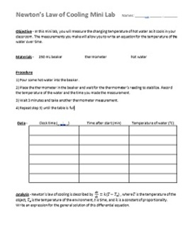 Preview of Newton's Law of Cooling Mini-Lab