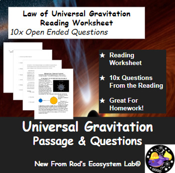Preview of Newton's Law of Universal Gravitation Reading Worksheet **Editable**