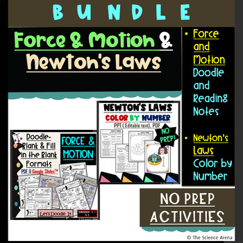 Preview of Newton’s Laws Color by Number and Force & Motion Notes, Doodles - Physics Bundle