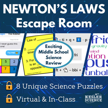 Preview of Newton's Laws Science Escape Room - 6th 7th 8th Grade Science Review Activity