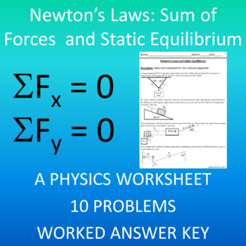 Preview of Newton's Laws: Sum of Forces and Static Equilibrium: A Physics Worksheet