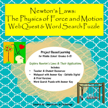 Preview of Newton's Laws:  The Physics of Force & Motion Webquest & Word Search Puzzle