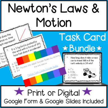Preview of Newton's Laws, Velocity, & Acceleration Task Card BUNDLE