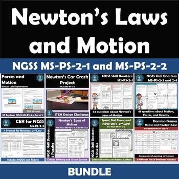 Newton's Laws of Motion Bundle NGSS Physical Science Review MS-PS-2-1 ...
