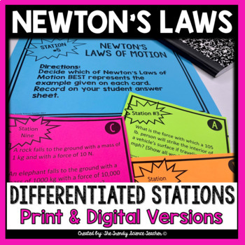 Preview of Newton's Laws of Motion Differentiated Review Stations (Print & Digital)