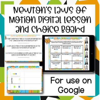 Preview of Newton's Laws of Motion Digital Lesson and Choice Board | Distance Learning