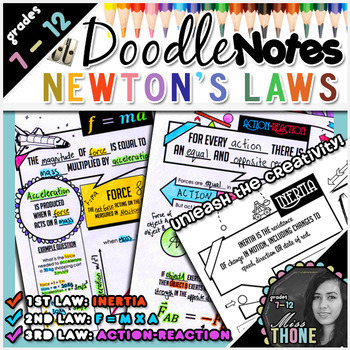 Preview of Newton's Laws of Motion Doodle Notes Bundle