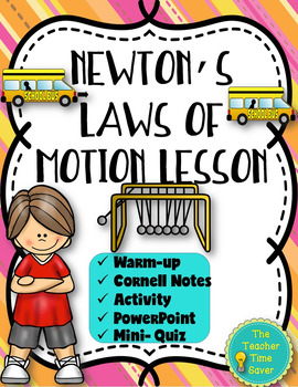 Preview of Newton's Laws of Motion Lesson, Notes, Activity and Slides Physical Science Unit