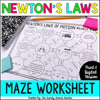 Preview of Newton's Laws of Motion Maze Worksheet [Print and Digital for Distance Learning]