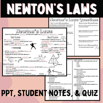 Preview of Newton's Laws of Motion: PPT, Notes, Quiz, & Foldable