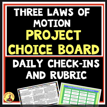Preview of Newton's Laws of Motion PROJECT CHOICE BOARD MS-PS2 with Rubrics, Check-ins