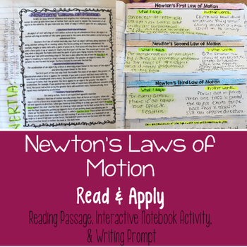 Newton's Laws of Motion Reading Comprehension Interactive Notebook