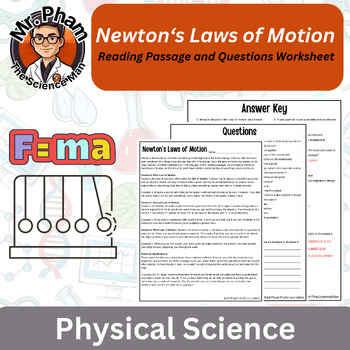 Preview of Newton's Laws of Motion Reading Passage and Questions Worksheet