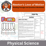 Newton's Laws of Motion Reading Passage and Questions Worksheet