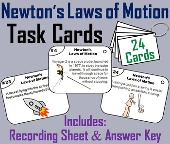 Preview of Newton's Laws of Motion Task Cards Activity (Force and Motion)