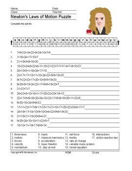 Preview of Newton’s Laws of Motion Word Search Worksheet and Vocabulary Puzzles